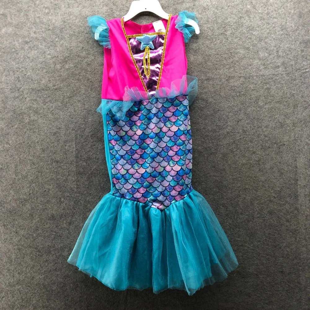 Girls 2T-3T Mermaid Costume Dress Pink Blue Tulle Pretend Play Dress Up - Picture 1 of 8